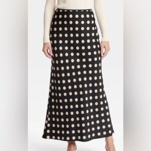 A New Day Polka Dot Satin Midi Skirt. Back & Cream.